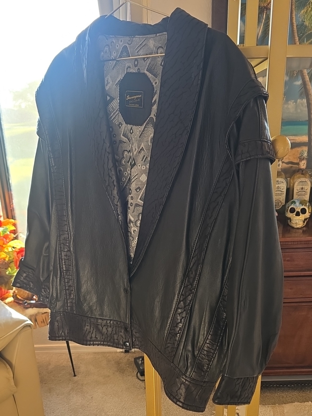 Black 80s Bomber Soft Pleated Leather Jacket for Women See Measurements